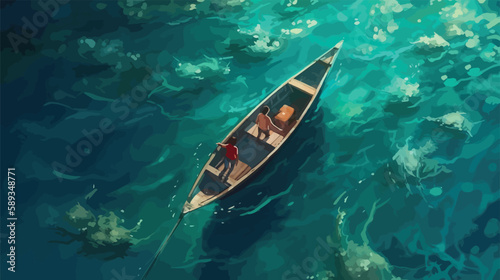 Underwater Treasures: A Couple in a Boat with Crystal Waters and Birds-Eye View