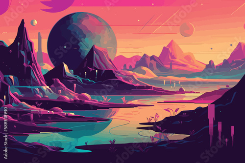 Dark Magenta and Light Cyan 3D Planets Wallpaper: An Atmospheric and Surreal Panorama
