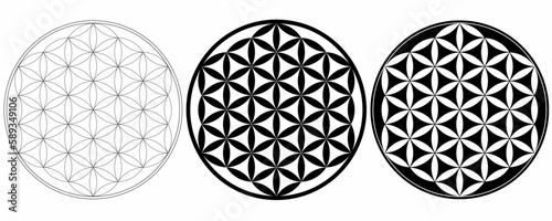 outline silhouette flower of life Symbol set isolated on white background