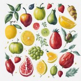 set of many different fruits in watercolor artstyle. Generative AI