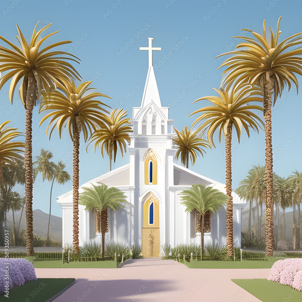 Palm trees place of worship created using generative ai technology