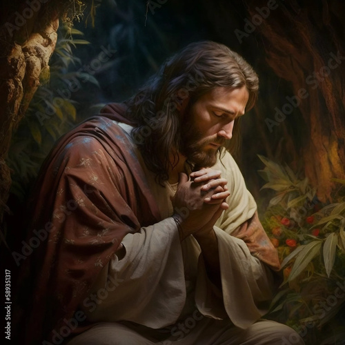Fotografia Jesus Christ Praying in the Garden of Gethsemane