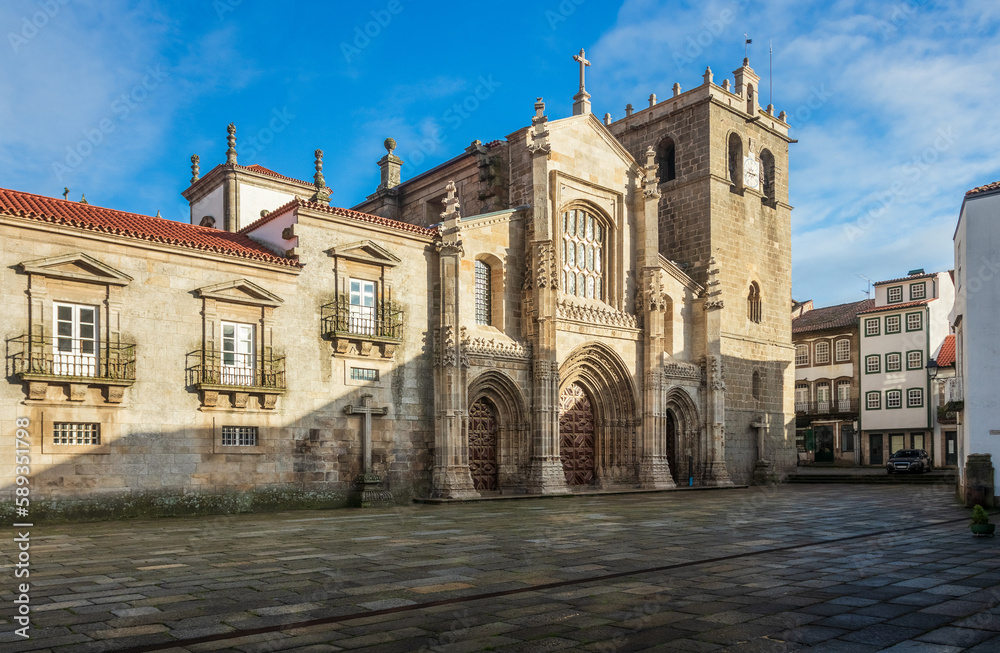 View of the main facade of the Cathedral of Lamego in Portugal.