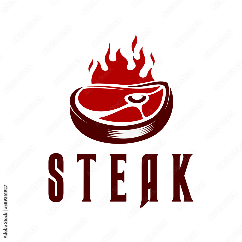 Steak grill icon, barbecue steakhouse symbol. Butcher store steak