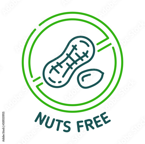 Nuts free icon, sign of peanut for food allergy and allergic products intolerance information, vector symbol. Nuts free ingredient icon for healthy nutrition and food non containing nut allergens