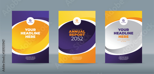 Abstract ellipse and curve with dark purple and orange color background A4 size book cover template for annual report, magazine, booklet, proposal, portfolio, brochure, poster
