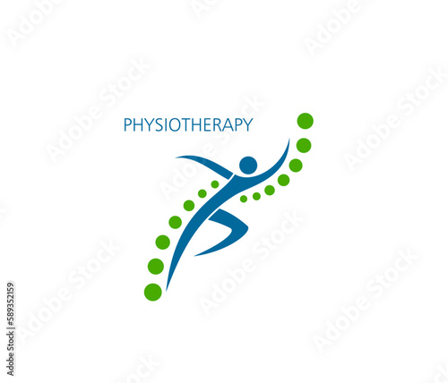 Physiotherapy, back chiropractic massage icon. Spine health clinic, back pain treatment or orthopedic rehabilitation therapist vector icon. Chiropractic massage doctor sign or emblem with human figure