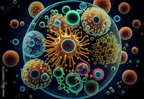 Virus bacteria cells microbe background. Generative AI