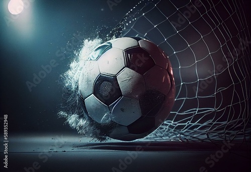 soccer ball flies into the goal. Generative AI