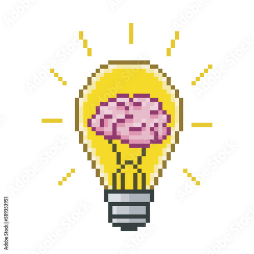 Idea concept, pixel art light bulb