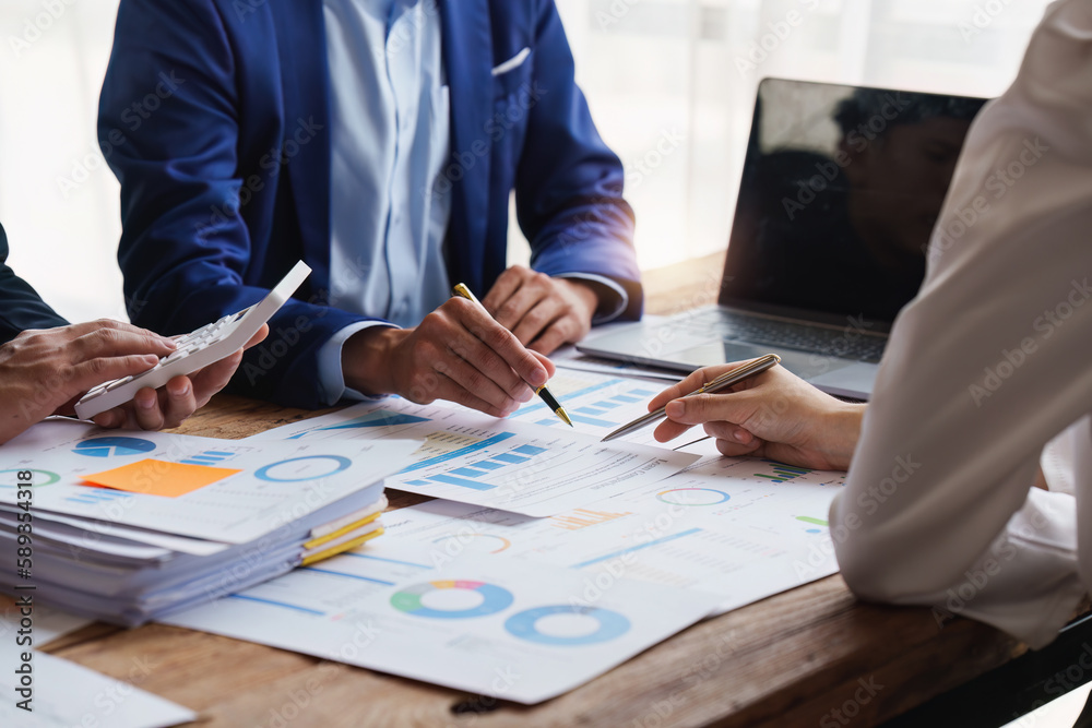 Group of Business People Meeting analysis financial plan, discussion, research with paperwork at office, accounting concept Group of Business People Meeting analysis financial plan, discussion, research with paperwork at office, accounting concept