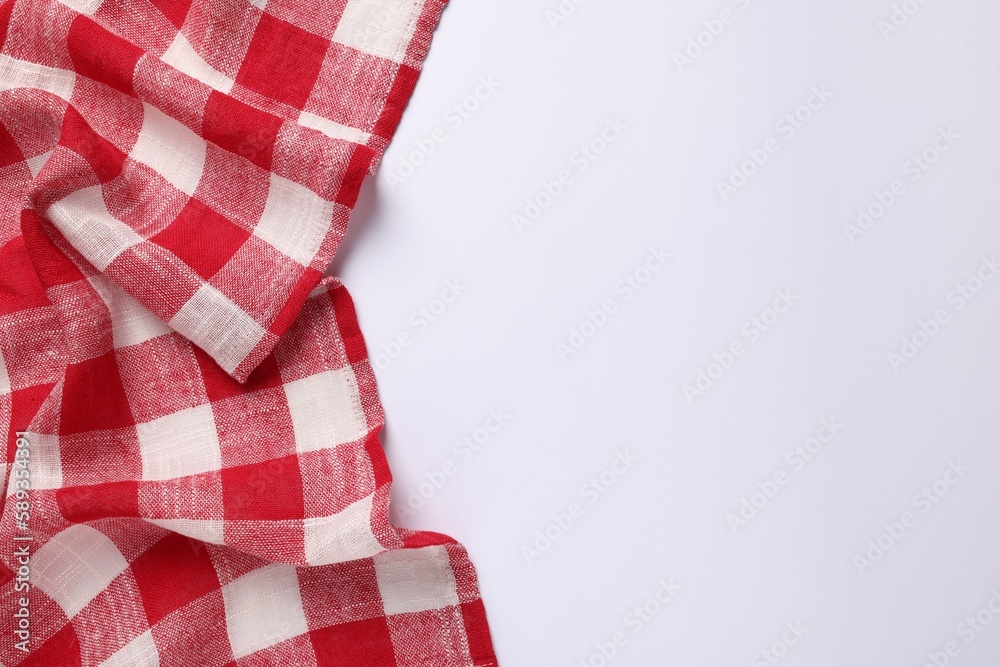 Red checkered tablecloth on white background, top view Red checkered tablecloth on white background, top view