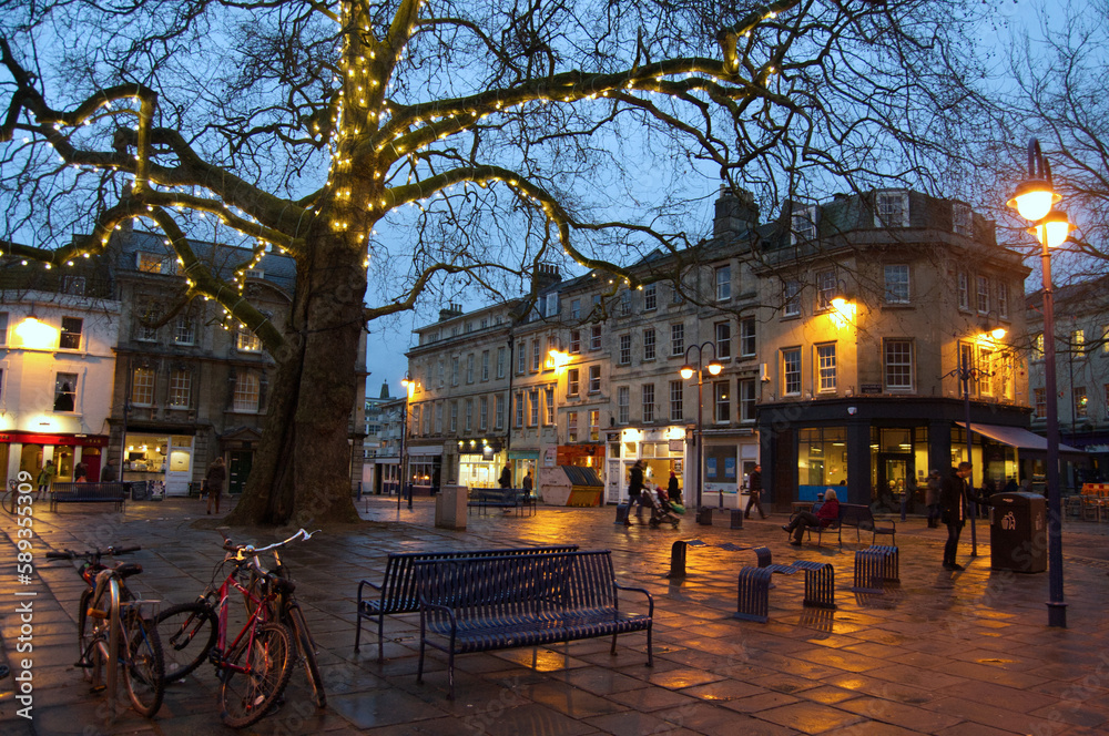 evening on a town square in Bath England