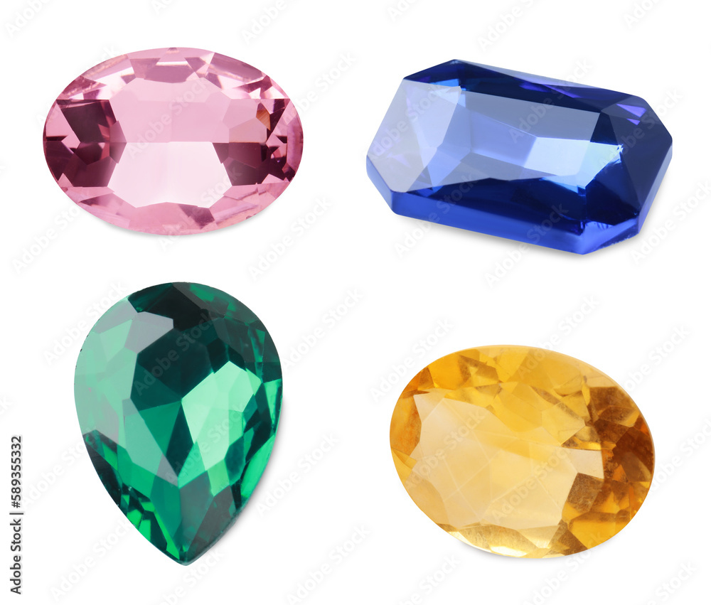 Set of beautiful gemstones on white background