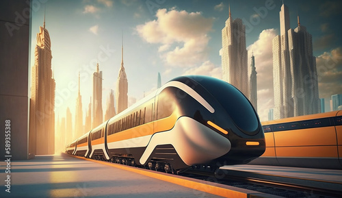 Magnetic Levitation Train Moving. Modern City Transport  Generative AI