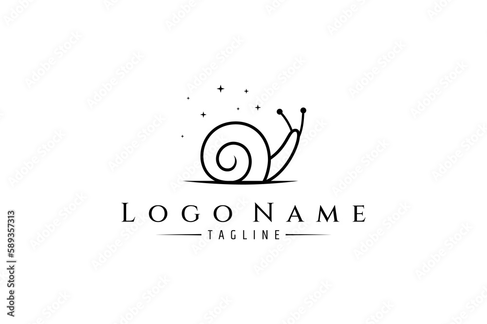 logo of a snail or conch with stars decoration in line art design style logo of a snail or conch with stars decoration in line art design style