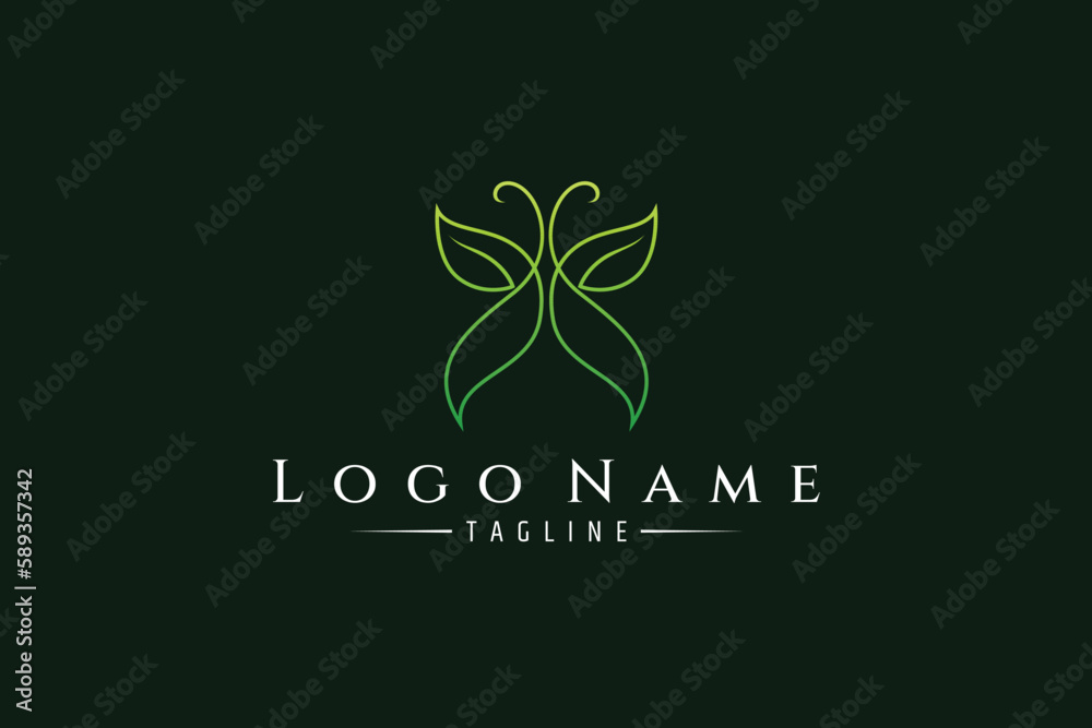 green butterfly line art logo