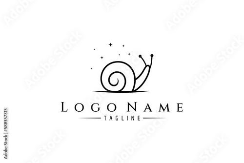 logo of a snail or conch with stars decoration in line art design style