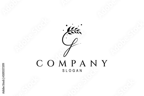wheat or grain letter g logo in simple flat design style