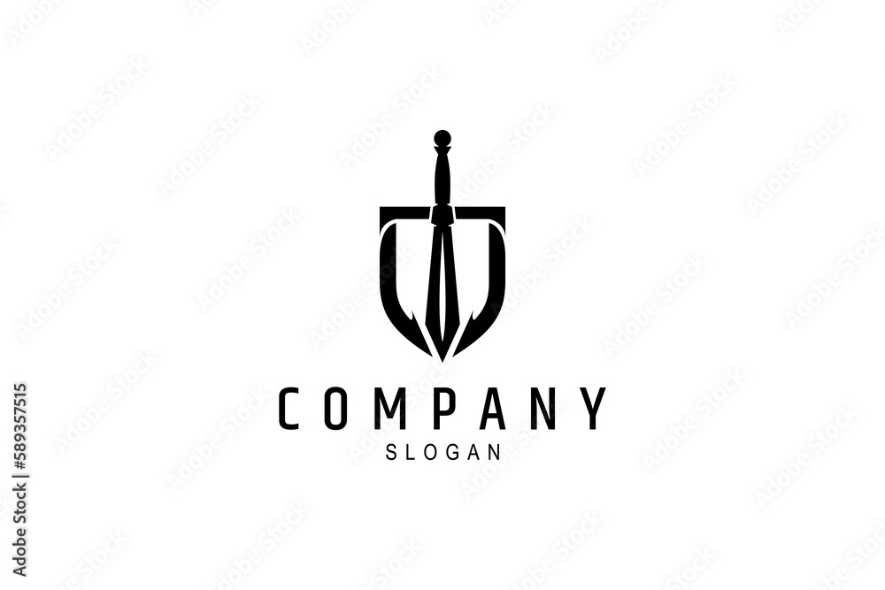 shield and sword flat logo template