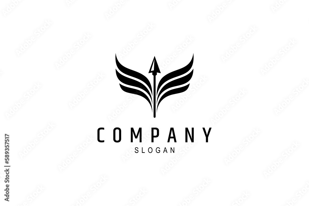 spear or arrow logo with wings in flat design style black color spear or arrow logo with wings in flat design style black color