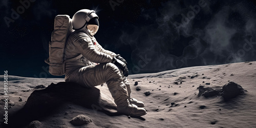 Fotobehang An astronaut deep in thought on the moon in the solar system