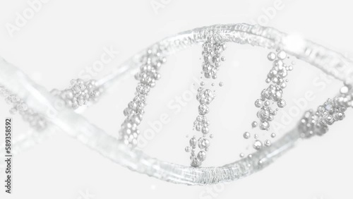 DNA molecule from particles. has white appearance, transparent. can be used in education, science or cosmetics industry background. Element animation seamless loop. 3D Render.