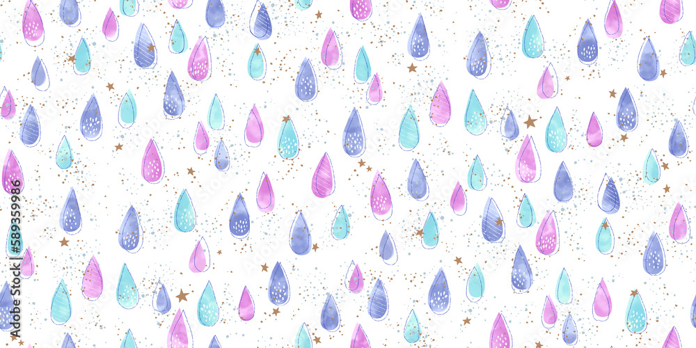 メルヘンな雫のイラスト 雨 ファンシーなシームレスパターン メルヘンな雫のイラスト 雨 ファンシーなシームレスパターン