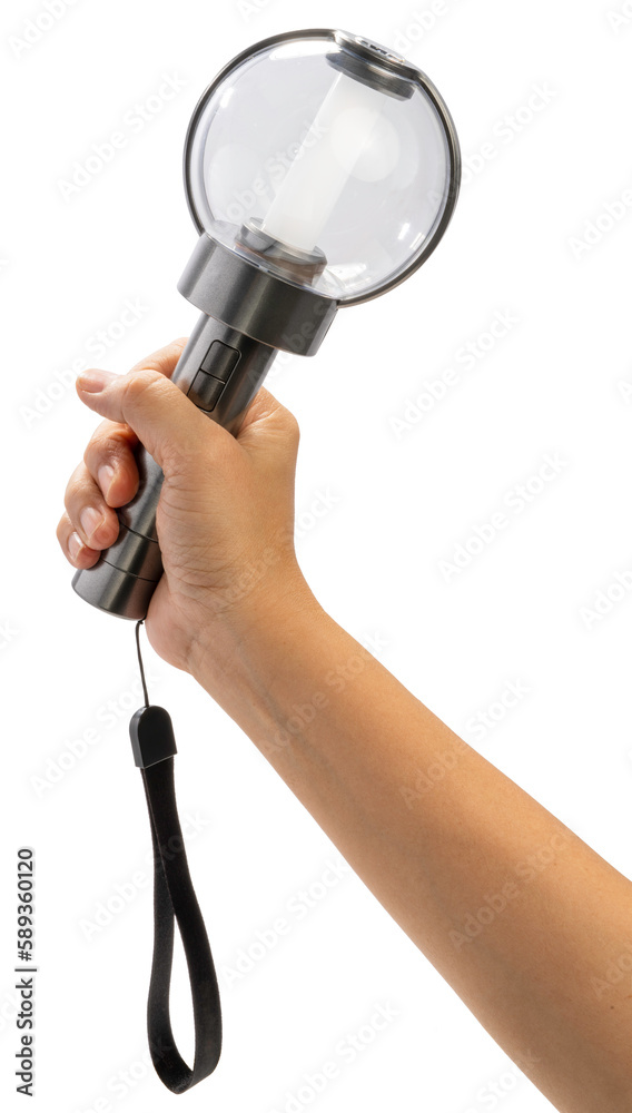 Hand Holding K pop light stick isolated on white background, Hand Holding light stick on white Background With clipping path. Hand Holding K pop light stick isolated on white background, Hand Holding light stick on white Background With clipping path.
