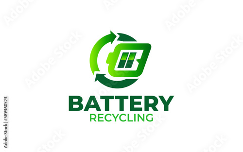 Illustration vector graphic of battery recycling, eco green recycling logo design template