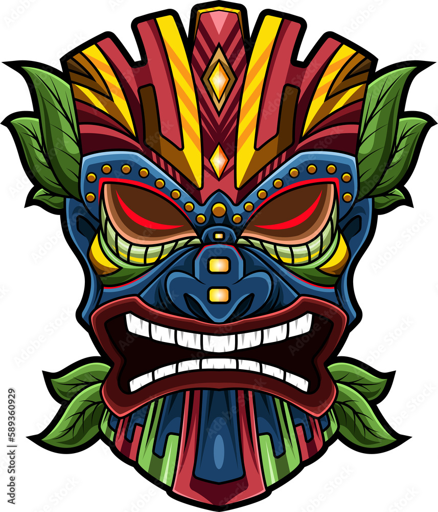 Tiki mask with leaves mascot logo Tiki mask with leaves mascot logo