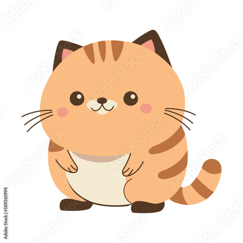 Cute cartoon kitten sitting with cheerful smile