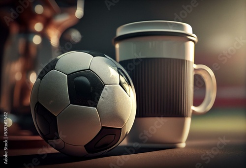 Cup and Soccer ball in the stadium. Generative AI