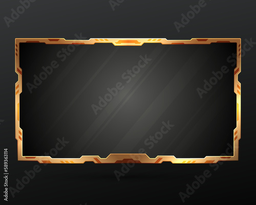 Golden border live stream overlay futuristic game gui screen panel frame template