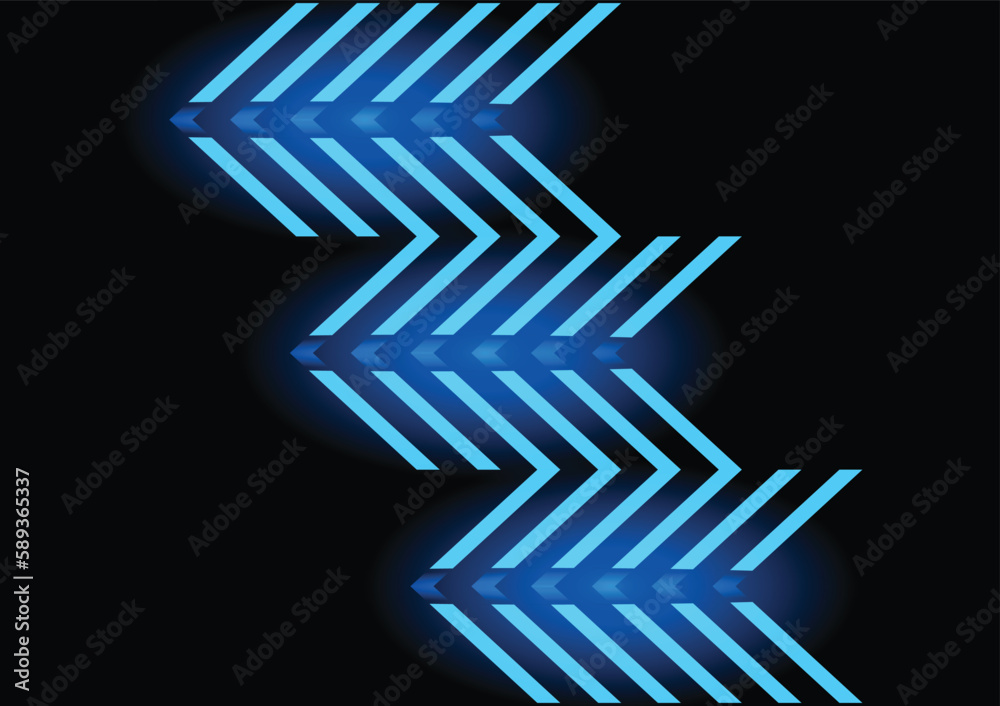 Neon futuristic transfer arrow icon. Abstract blue arrow glowing with ...