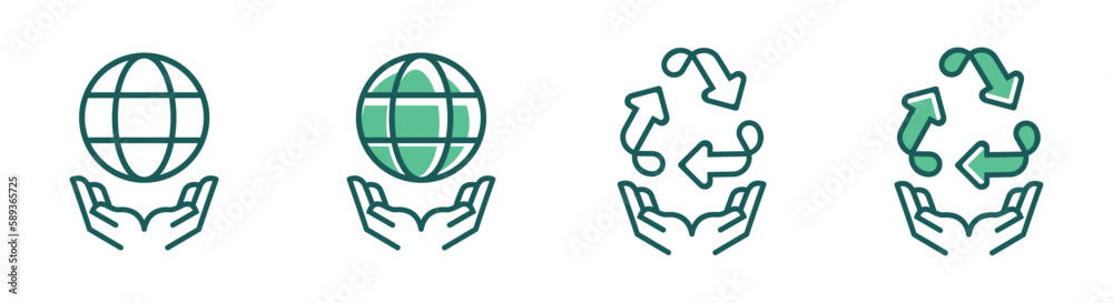 Save planet earth icon with hand sign, recycle ecology care vector design Save planet earth icon with hand sign, recycle ecology care vector design