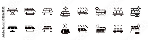Collection of solar panel power icon set ecology supply battery for electricity vector design illustration