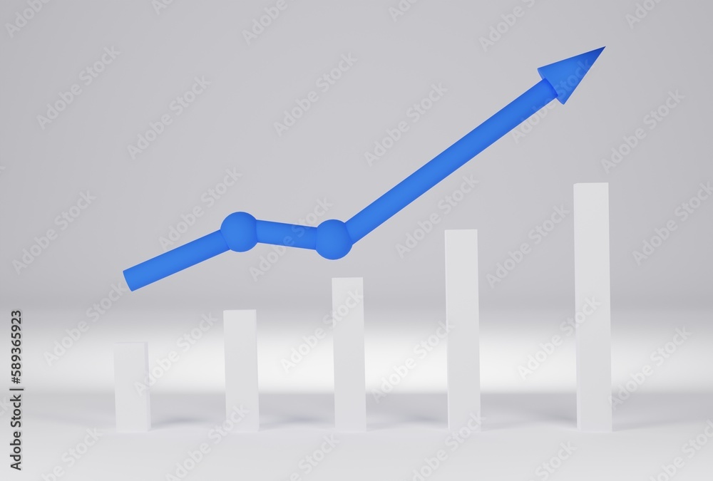 Fototapeta premium 3d render, blue business 3d arrow on white background, Business concept, successful idea, Business successful.