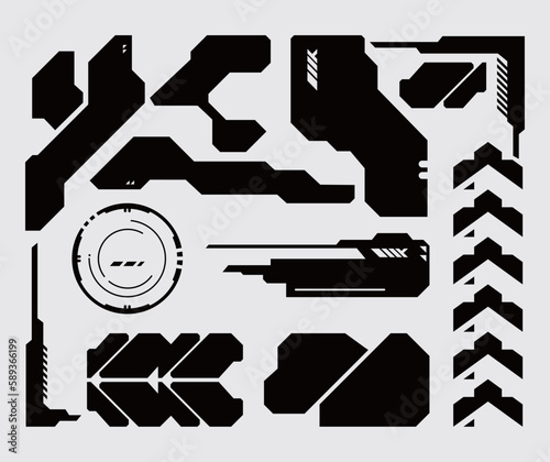 HUD futuristic frame border game swag streetwear elements pack panel cyber sci-fi, icon symbol cyberpunk interface editable