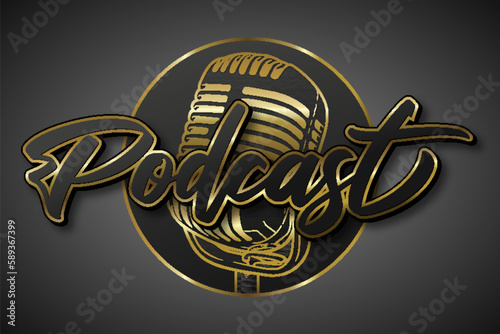 podcast premium luxury golden style editable text effect style template banner black dark gold design