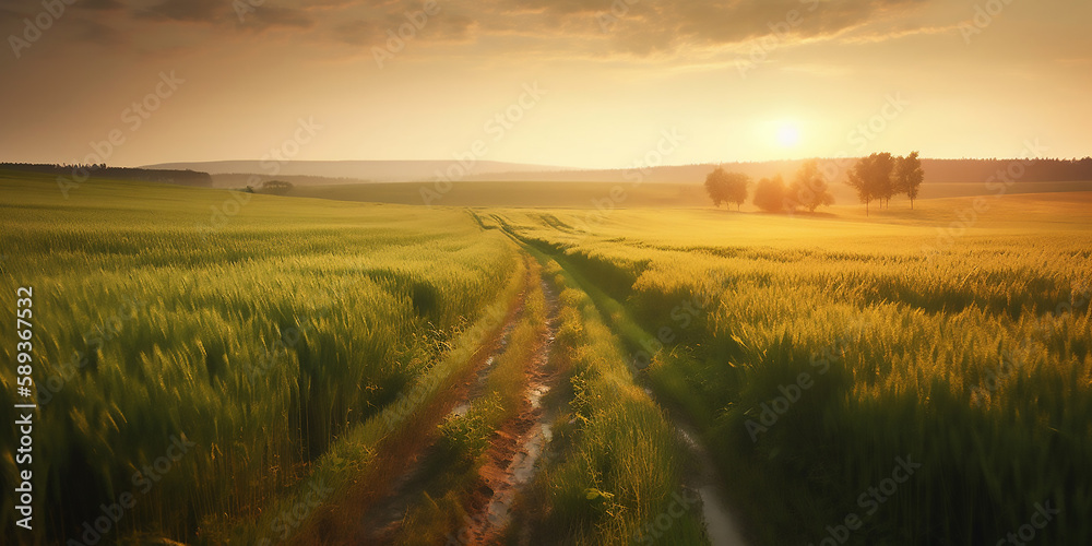Fototapeta premium A Beautiful Summer Morning on the Wheat Fields