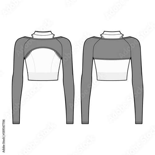 Long Sleeve Crop Top and Sports Bra fashion vector sketch, Apparel template - Illustrator CC