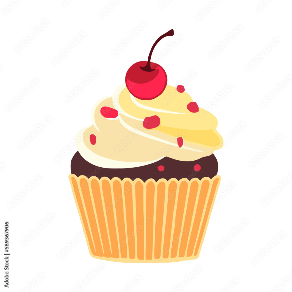 Cute baked cupcake with fruit and icing Cute baked cupcake with fruit and icing