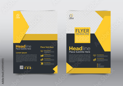 yellow and black color square shape annual report brochure flyer design template vector, Leaflet cover presentation abstract , layout in A4 size