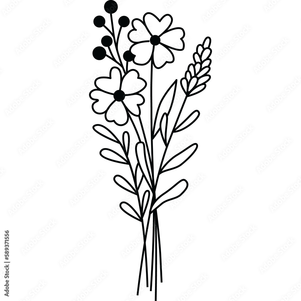 Hand Drawn Flower, Flower Line Art