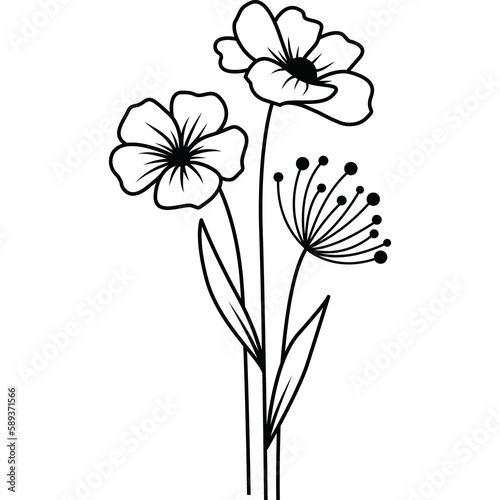 Hand Drawn Flower  Flower Line Art
