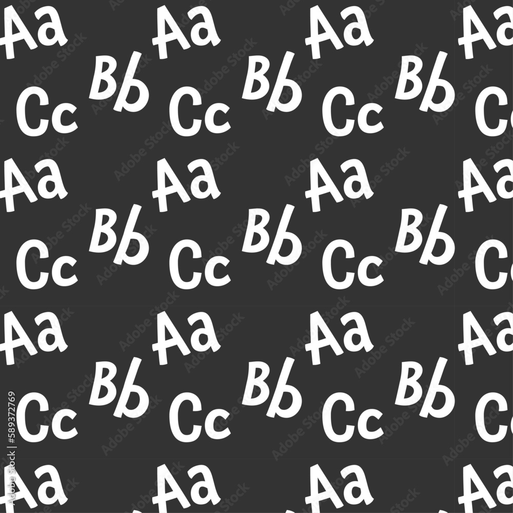 Vector seamless ABC alphabet pattern. Stylish dark gray background with white latin letters. Fashion textile texture Vector seamless ABC alphabet pattern. Stylish dark gray background with white latin letters. Fashion textile texture