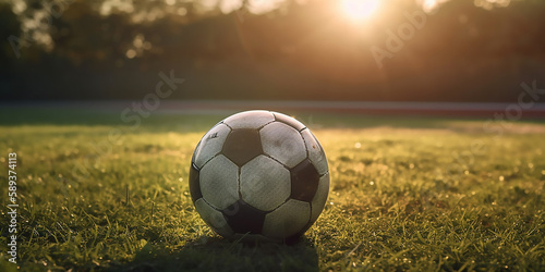 Soccer field spotlight: ball in the center of the stadium
