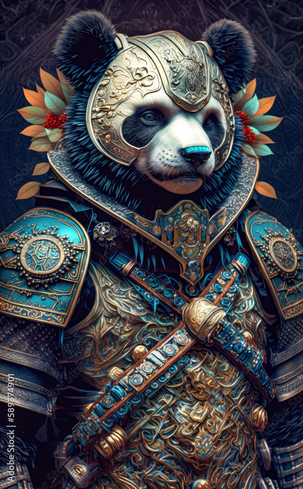 Surreal Portrait of a Samurai Panda. Created with Generative AI Technology
