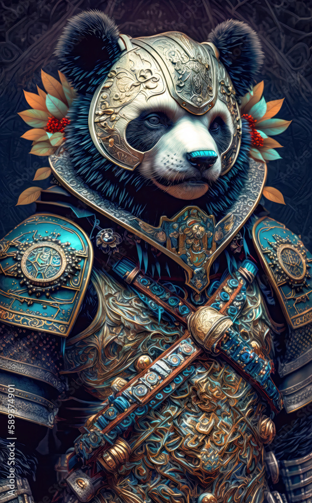 Fototapeta premium Surreal Portrait of a Samurai Panda. Created with Generative AI Technology